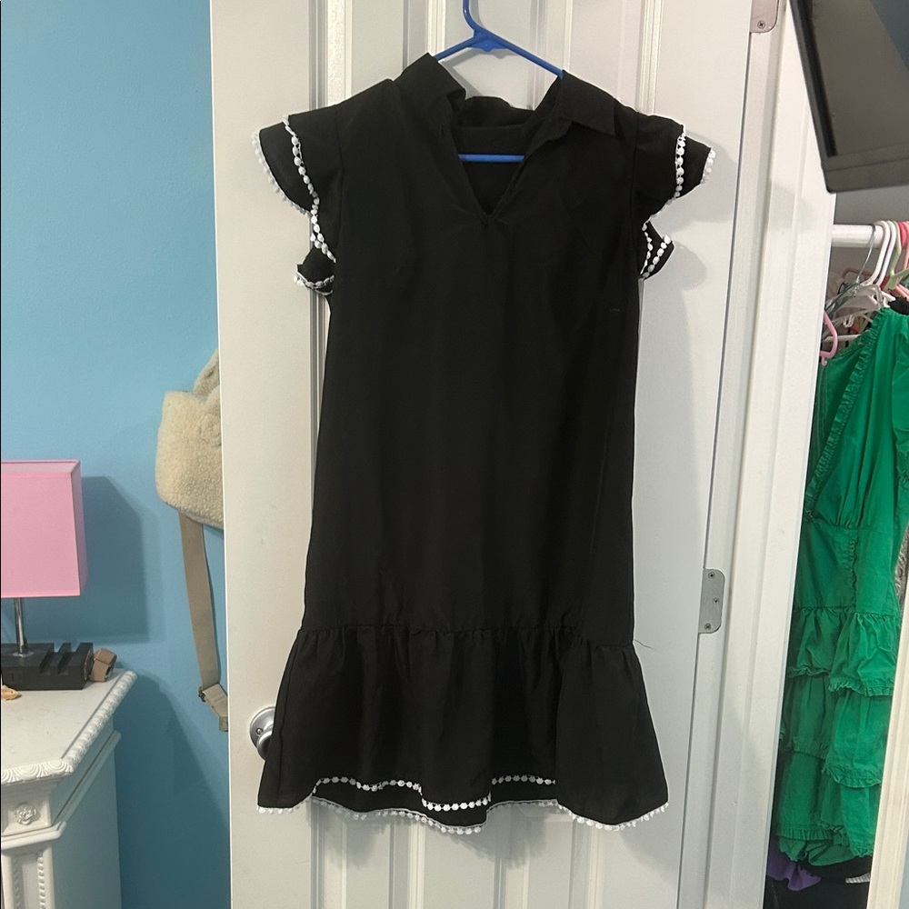 Black Kids Dress with White Trim